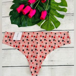 Calvin Klein Women’s Star Print Colorful Invisible Logo Thong Underwear L NWT